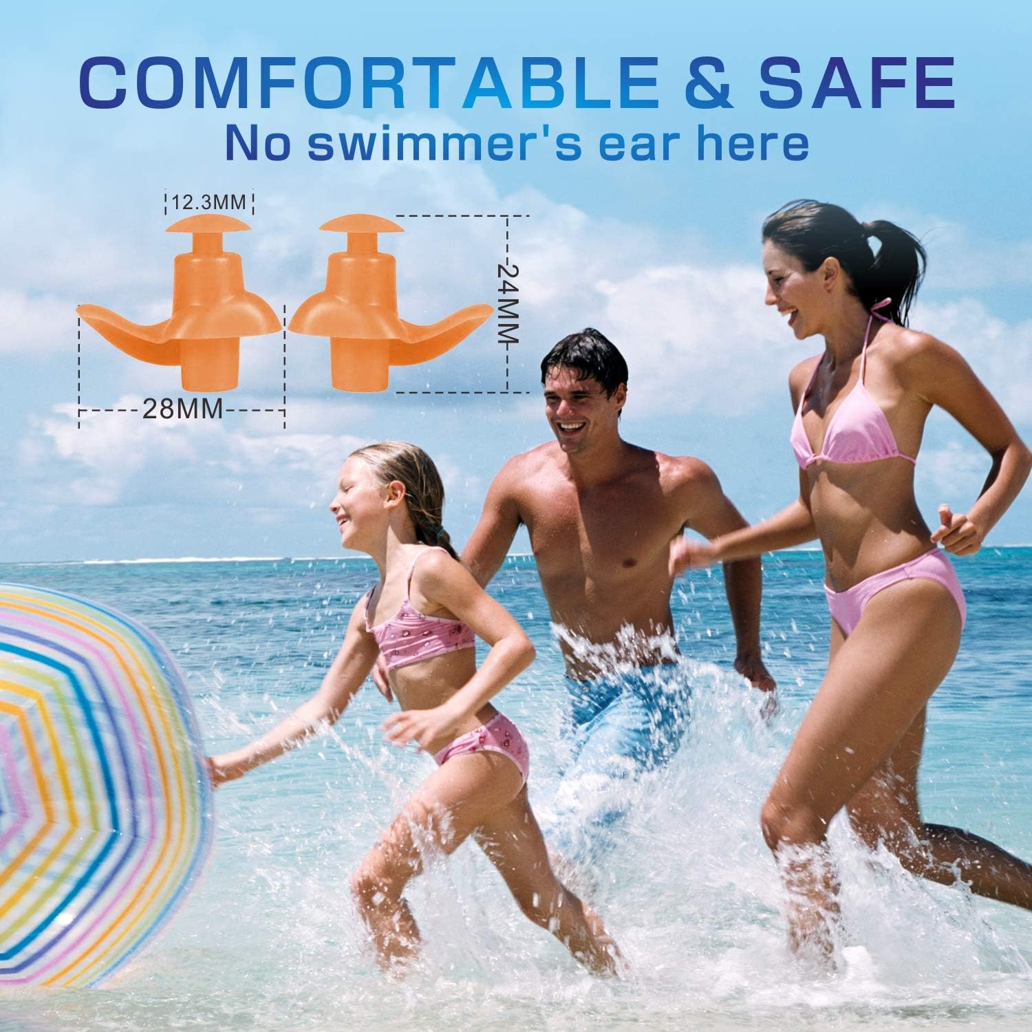 Hearprotek Swimming Ear Plugs, 2 Pairs Waterproof Reusable Silicone Ear Plugs for Swimmers Showering Bathing Surfing and Other Water Sports Adults Size (Orange): Health & Personal Care