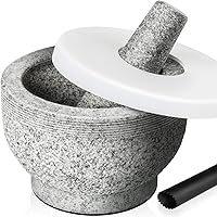 Tera Mortar and Pestle Set with Lid 2 Cup-Capacity, Include Silicone Lid, Garlic Peeler, Stick-on Anti-Slip Pad for Base…
