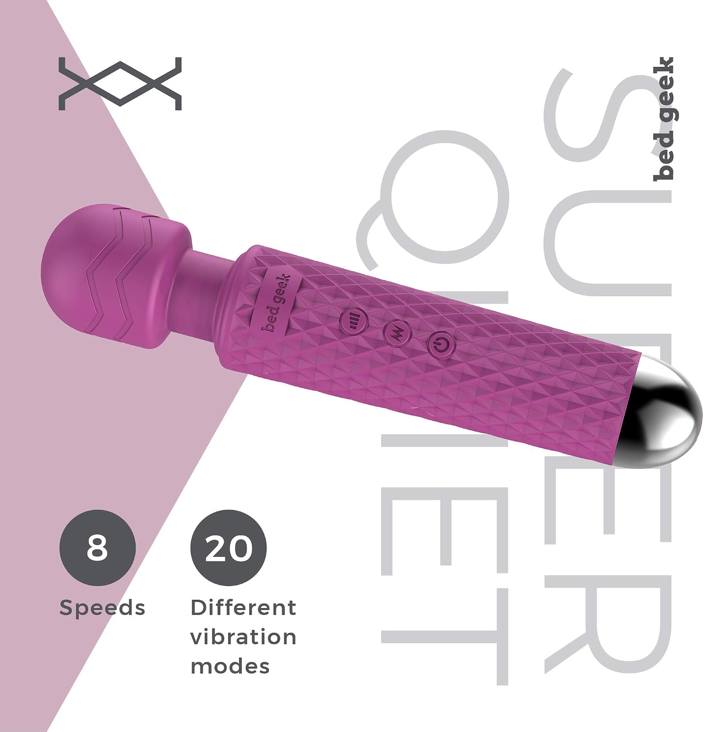 bed geek Handheld Wireless Personal Wand Massager, Waterproof, USB Rechargeable, 20 Vibration Patterns, 8 Speeds - Image 3