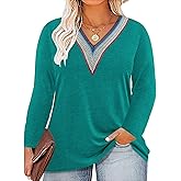 ROSRISS Womens Plus Size Tops Lace V Neck Long Sleeve Shirts