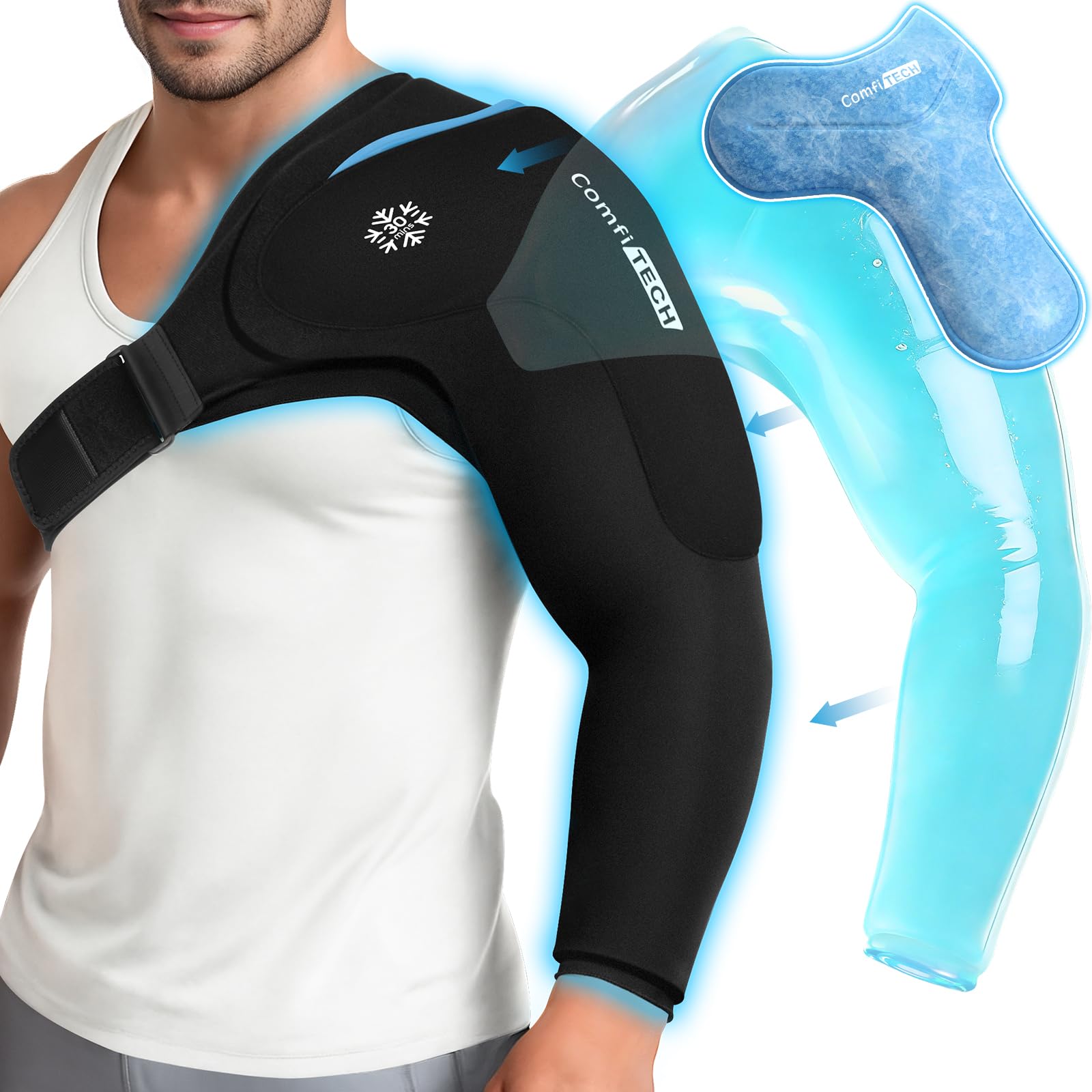 Photo 1 of ** SOLD AS IS NO RETURN/REFUNDS**
ComfiTECH Dual-Gel Shoulder Arm Ice Pack Wrap with Extended 30-Min Cooling, Detachable Cold Pack & Flexible Gel Ice Sleeve for Volleyball Pitchers, Post-Workout Recovery, Muscle Relaxation, Large