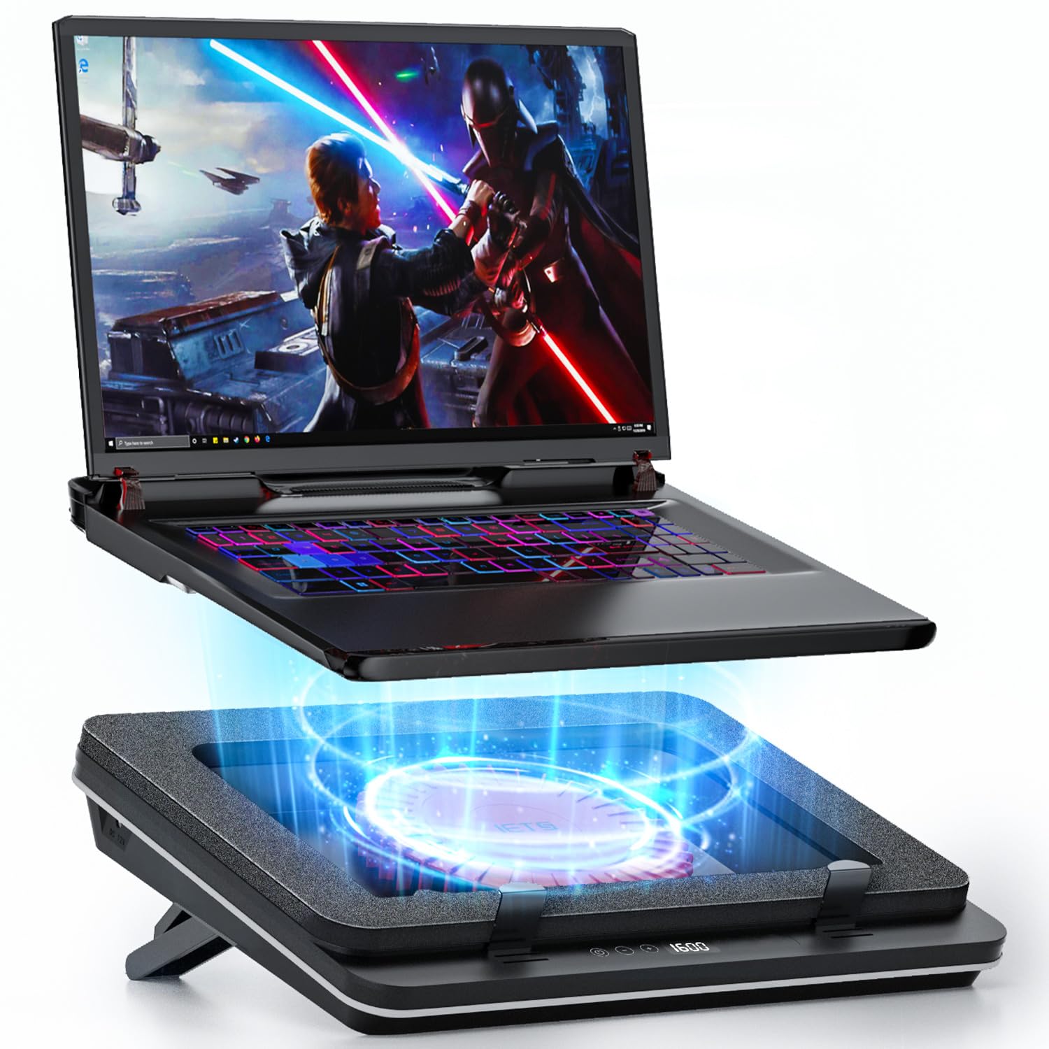 IETS GT600 - Tappetino di raffreddamento per computer portatile, dotato di gigantesco turboventilatore (diametro 14 cm), schiuma sigillata per laptop da gioco a raffreddamento rapido, raffreddamento