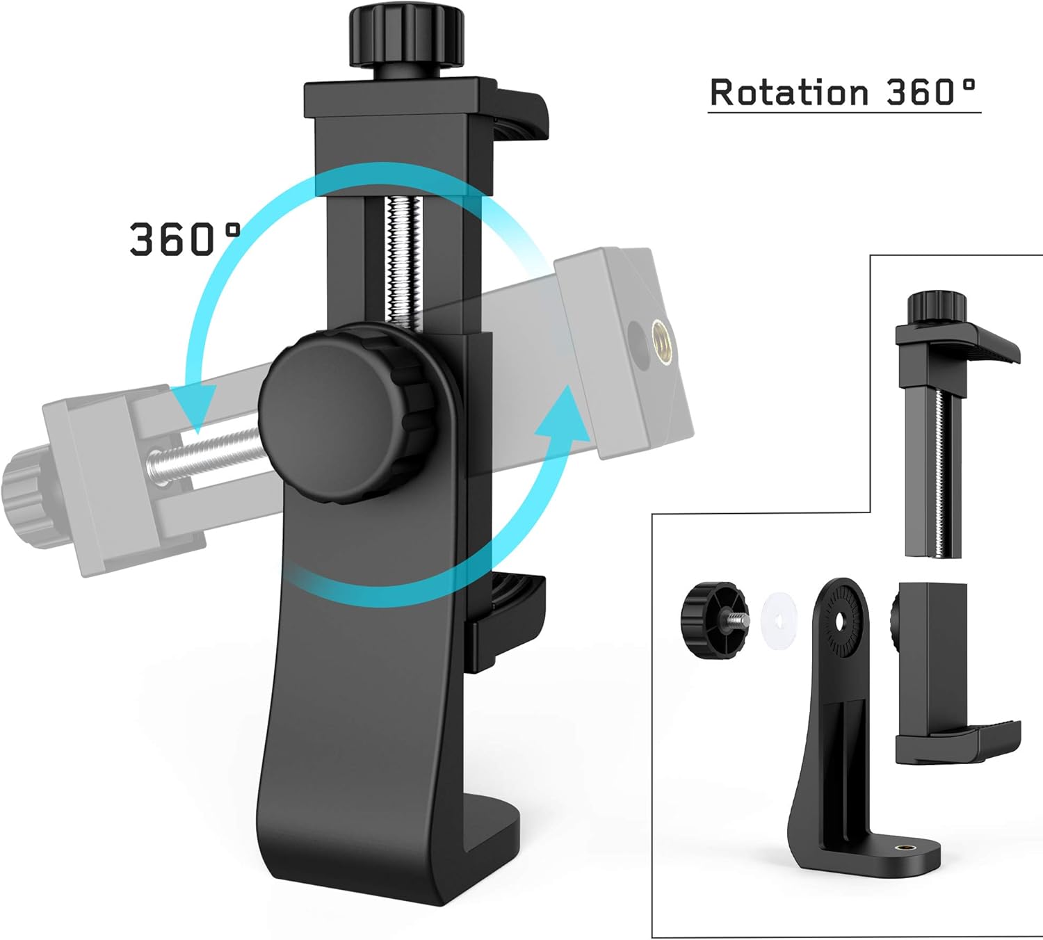 Universal Phone Tripod Mount Adapter with Bluetooth Camera Remote, Cell Phone Holder with Adjustable Clamp for Selfie Stick Monopod Compatible with iPhone, Samsung and so on, Wrist Strap Included: Camera & Photo