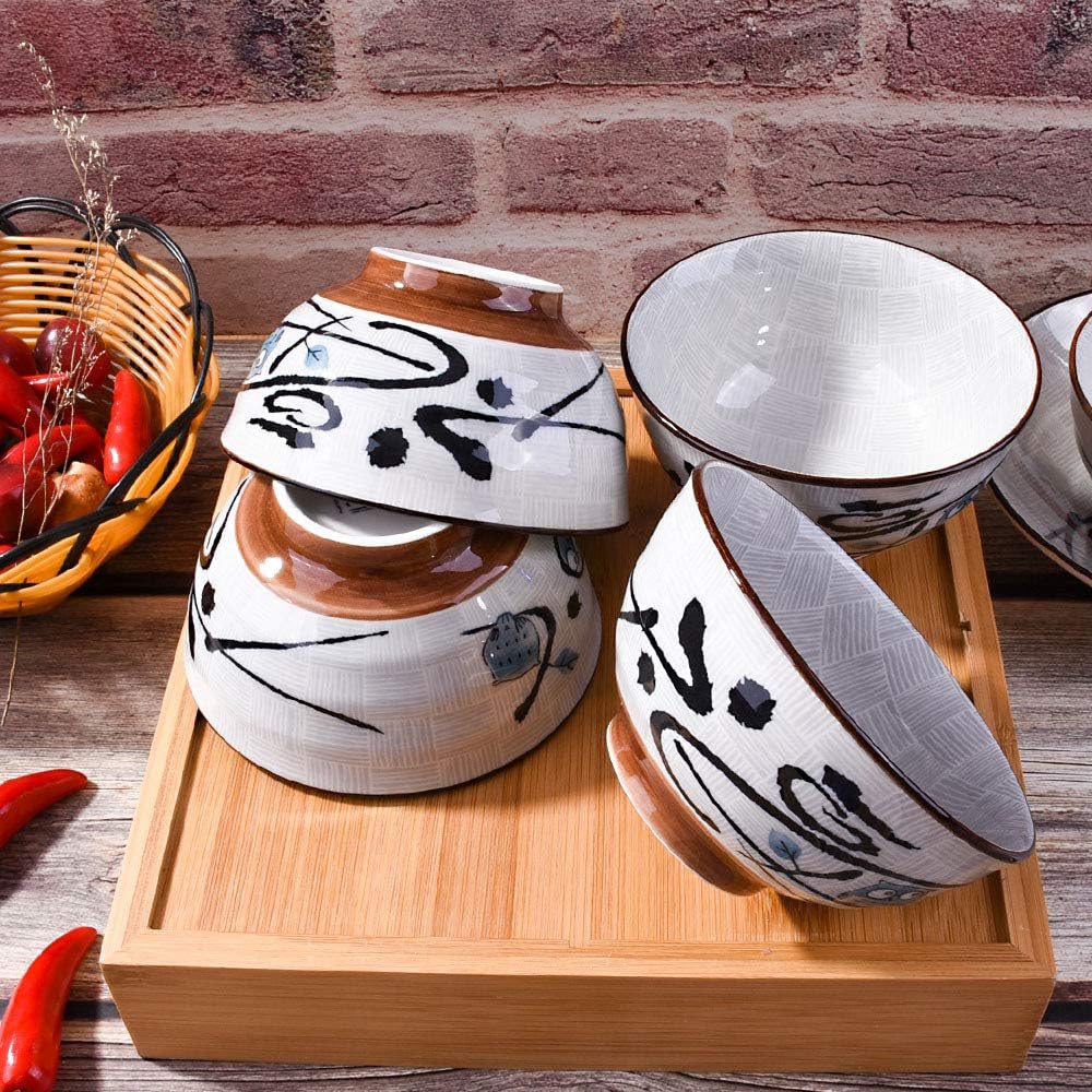  | Japanese Rice Bowls set of 4, Ceramic Rice bowls for Rice Soup, 4.5'' Rice Bowls (Blue): Rice Bowls