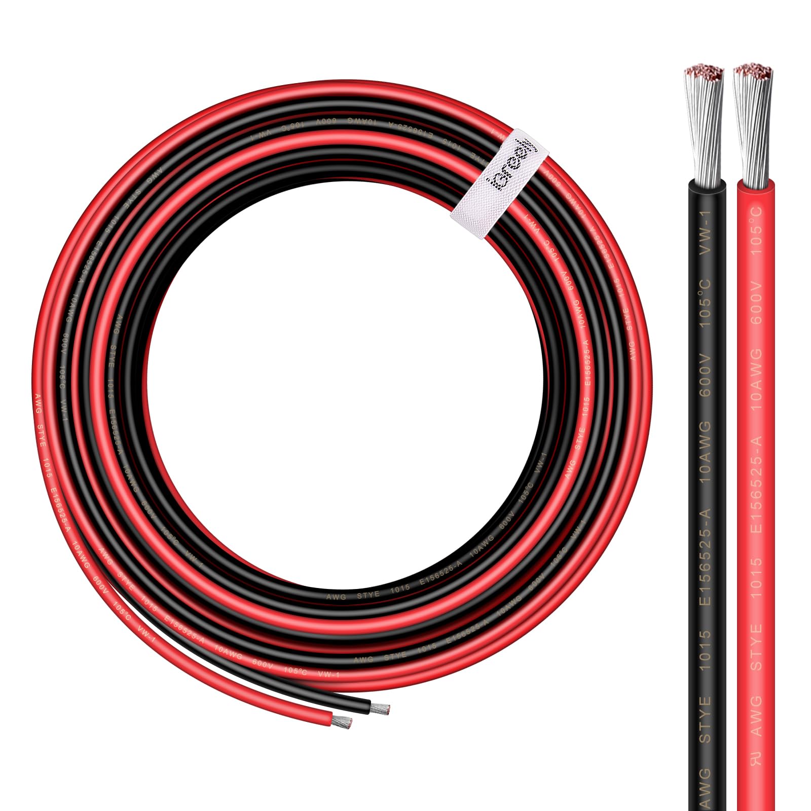 iGreely 10 Gauge Wire - 30 FT Red & 30 FT Black 10 AWG Cable, Tinned Copper Wire for Solar Panel Automotive Trailer Marine (10AWG 30Ft)