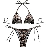 Milumia Women's 2 Piece Leopard Print Bikini Sets Halter String Triangle Swimsuit Bathing Suits