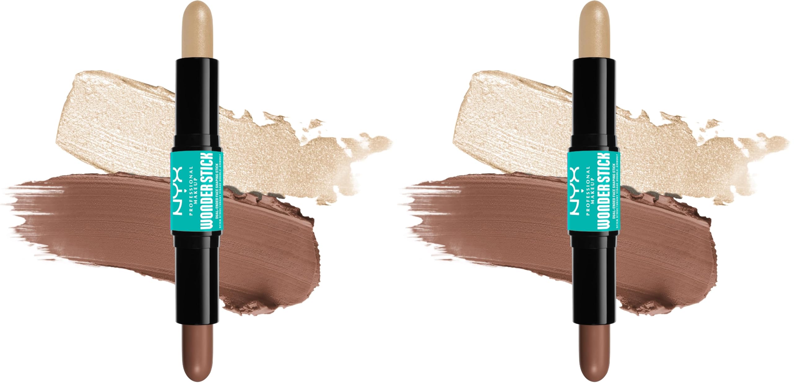 NYX Professional Makeup Highlight & Contour Stick, Dual-Ended Contour Stick, Shapes and Brightens, Blendable & Vegan, Wonder Stick, Universal Light (Pack of 2)