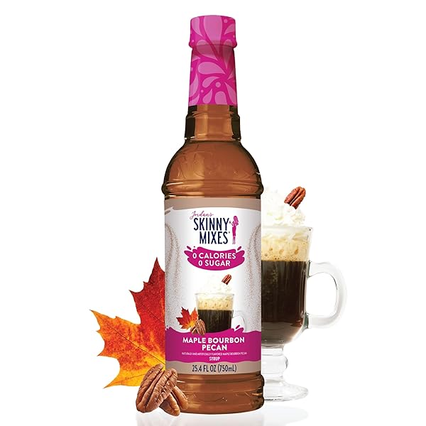 JORDAN’S SKINNY SYRUPS SUGAR FREE COFFEE SYRUP, MAPLE BOURBON PECAN FLAVOR DRINK MIX, ZERO CALORIE FLAVORING FOR CHAI LATTE, PROTEIN SHAKE, FOOD AND MORE, KETO FRIENDLY, 25.4 FL OZ, 1 PACK