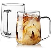 ZMZKKLL Glass Coffee Mugs, 16 oz Glass Coffee Cups Set of 2, Clear Borosilicate Glass Mugs with Handles for Cappuccino, Tea, Latte, Hot/Cold Beverages, Wine, Americano