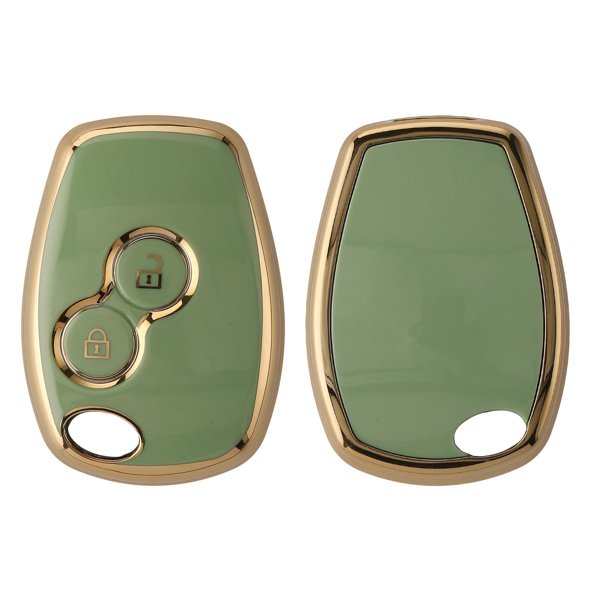 kwmobile Key Cover Compatible with Renault Dacia 2 Button Car Key - Car Key Fob Case Protector - Green/Gold