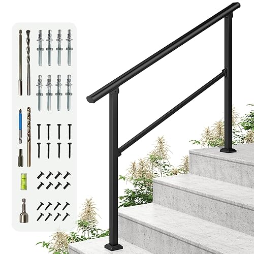 LOVMOR Hand Rails for Outdoor Steps, Wrought Iron Railing, Exterior ...