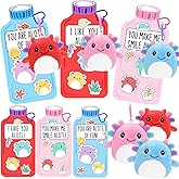 ORIENTAL CHERRY Valentines Day Gifts for Kids - 24 Pack Axolotl Plush Toys Keychains with Valentine Gifts Cards for Boys Girls Toddlers Friends Classroom School Exchange Party Favors