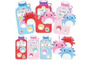 ORIENTAL CHERRY Valentines Day Gifts for Kids - 24 Pack Axolotl Plush Toys Keychains with Valentine Gifts Cards for Boys Girls Toddlers Friends Classroom School Exchange Party Favors