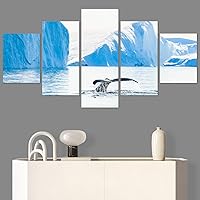 SIGNWIN 5 Panel Canvas Wall Art Modern Art Dolphin Expressive Marine Life Multicolor Nautical Photography Whale for Home Decorations Ready to Hang - 60
