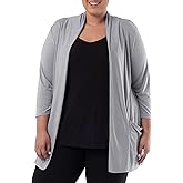 Wright's womens Plus Size 3/4 Sleeve Draped Open Front Jersey Pocket Cardigan