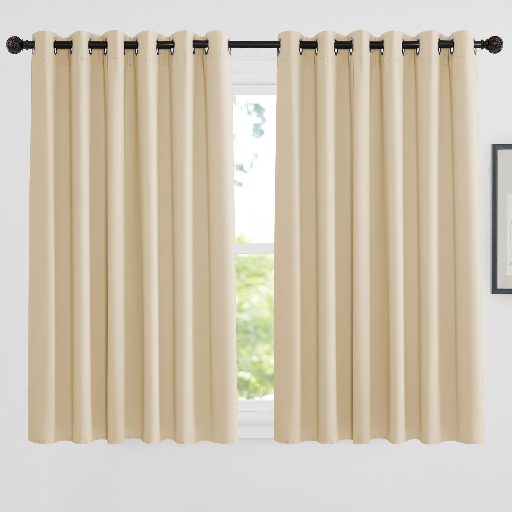 PONY DANCE Beige Thermal Curtains Eyelet for Bedroom Energy Saving & Privacy Protection Curtains 54 Inch Drop for Bedroom Living Room Wide Drapes for Hotel, W90 x L54 Inch, 2 Panels, Biscotti Beige