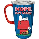 Spoontiques - Insulated Travel Mugs - Stainless Steel Drink Cup with Travel Lid and Sliding Lock - Holds Hot and Cold Beverages -Snoopy Stainless Travel Mug w/Handle