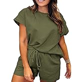 Eytino Women Plus Size 2 Piece Outfits Sweatsuit Short Sleeve Pullover Tops and Drawstring Shorts Pants(1X-5X)