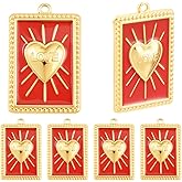 Beebeecraft 8Pcs Gold Heart Charms for Jewelry Making, Red Enamel 18K Gold Plated Love Word Rectangle with Heart Charm for Pendant Necklace DIY Crafts Valentine