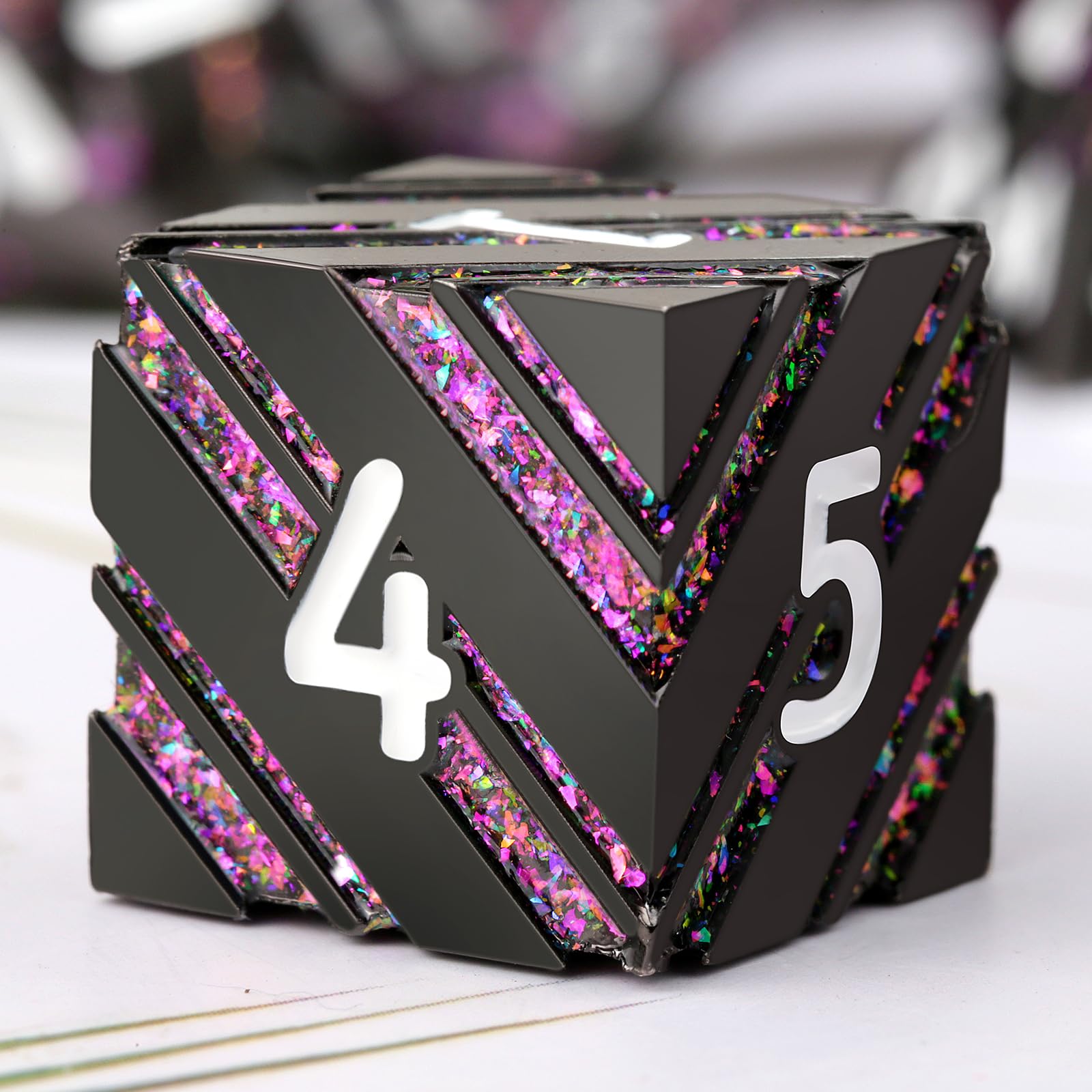 Stripe Metal DND Dice,DNDND Metallic Stripes Dice with Gift Metal Box for Dungeons and Dragons D&D (Purple Stripes) — image 1