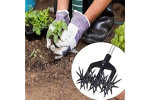 MORESEC Rotary Cultivator Tool, 10.4'' Reinforced Tines,Hand-Held Garden Cultivator with Detachable Tines for Reseeding Grass or Soil Mixing (Without Pole)