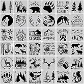 KyeeaDIY 36 Pcs Animal Painting Stencils Tree Stencils Template Reusable Forest Mountain Stencils Bear Wolf Deer Animal Stenc