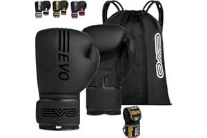 EVO Fitness Matte Black Boxing Gloves Men Women MMA Muay Thai Martial Arts Kick Boxing Sparring Training Fighting Punch Bag Pink Gloves with Hand Wraps