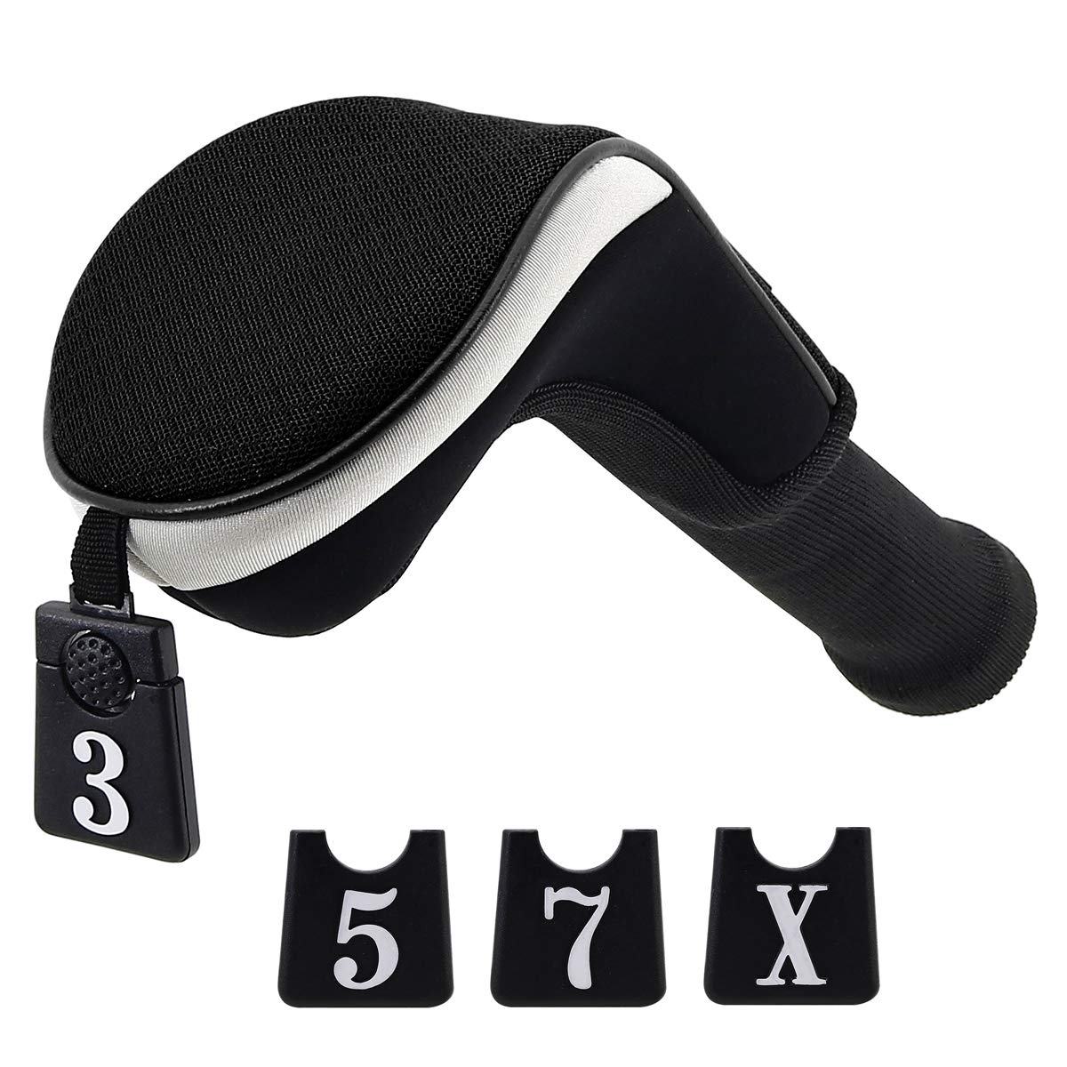 Golf Club Head covers Fairway Wood FW with Number Tag 357X Long Neck Balck Meshy Knit