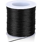 Black Nylon String Cord, 60 Yards 1.5mm Nylon Braided Satin Macrame Thread for Wind Chime Repairs Jewelry Making Bracelet Necklaces Beading Thread Chinese Knot Craft Rattail