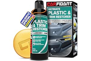 Carfidant Plastic Restorer for Cars – Refreshes Faded Plastic, Vinyl & Rubber Trim with Polish for Deep Shine – Protects Against UV & Dirt – Black Exterior & Interior Care for Detailing - 8.4 fl. Oz.
