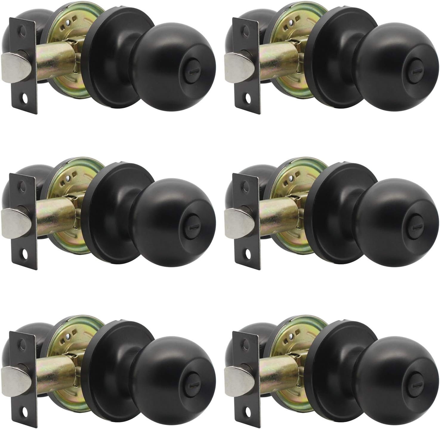 Probrico Ball Privacy Interior Door Knobs Bedroom and Bathroom Door Handle Keyless Black Lockset Stainless Steel,6 Pack