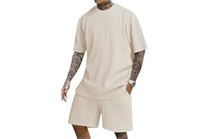 COZYEASE Men's 2 Piece Outfits Short Sleeve Crewneck Summer T Shirt and Drawstring Casual Track Shorts Set