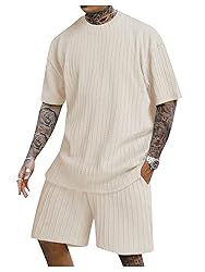 RoseSeek Men's 2 Piece Outfits Textured Drop
