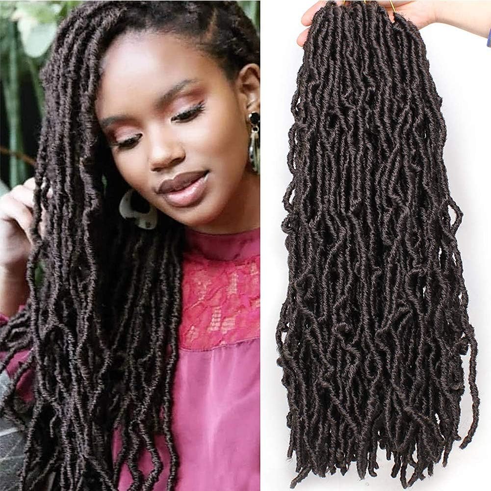 Xtrend 18 Inch 7Packs Nu Faux Locs Crochet Braids Hair Synthetic Dreadlocks Braiding Hair Fashion Goddess Distressed Faux Locs Curly Wavy Hair Extensions 12strands/pack 4#