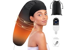 Heated Cap for Deep Conditioning: Upgraded Extra Large 10-Level Fast Heating 3 Time Settings Hair Steamer Cap for Natural Black Hair Portable Thermal Steam Cap for Home Hair Treatment – Black