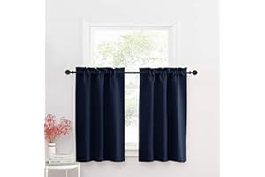 NICETOWN Blackout Short Curtain for Windows - Elegant Rod Pocket Thermal Insulated Half Curtain Valance for Bathroom/Cafe/Nursery/Bay Window/Thanksgiving, 29W by 36L, Navy, 2 PCs