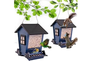 LSCQYYCC-Bird Feeder Squirrel Proof Metal Hanging for Outdoor Wild Bird Seed, with Bilateral Weight-Activated Perches, Large Feeder That Attracts Cardinals, Chickadees, and More Birds-One in Blue