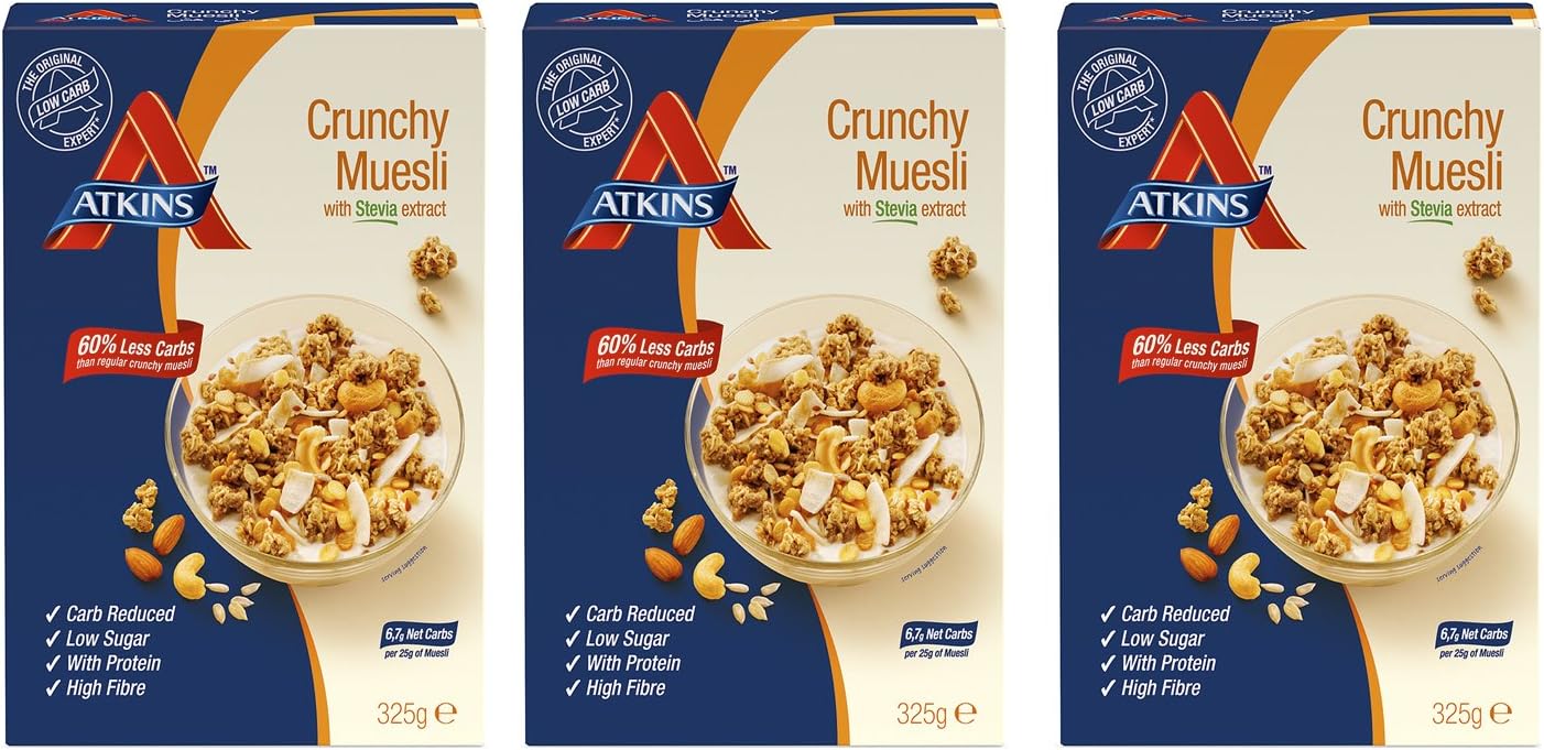 Atkins Crunchy, Low Carb, High Fibre Muesli Cereal, Multipack (3 x 325g