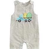 Thilsidee Infant Baby Boy Girl Easter Rabbit Jumpsuit Sleeveless Straps Romper Bib Pants One Piece Overalls Plaid Outfit