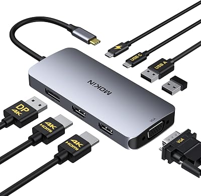 MOKiN USB C Docking Station 8-in-1 Dual HDMI DP VGA 100W PD