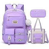 Alrisg Girls Backpack Student Laptop Book Bag with Multiple Pockets for Teen Kids Elementary Middle School Travel Daypack Purple Tote