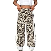 GORGLITTER Girl's Cheetah Print Pants Baggy Leopard Wide Leg Sweatpants Y2K Bow Animal High Waist Loose Joggers Bottoms