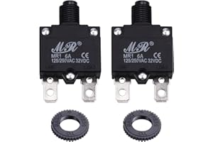 RKURCK 125/250V AC 32V DC Push Button Circuit Breaker 6 Amps, Thermal Overload Protector Switch, Manual Reset Thermal Circuit Breaker 6A