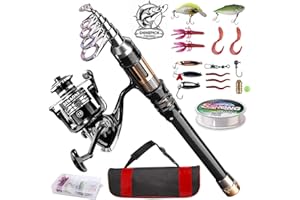 ShinePick Fishing Rod Kit, Telescopic Fishing Pole and Reel Combo Full Kit with Line Lures Hooks Carrier Bag for Travel Saltwater Freshwater Boat Fishing Beginners