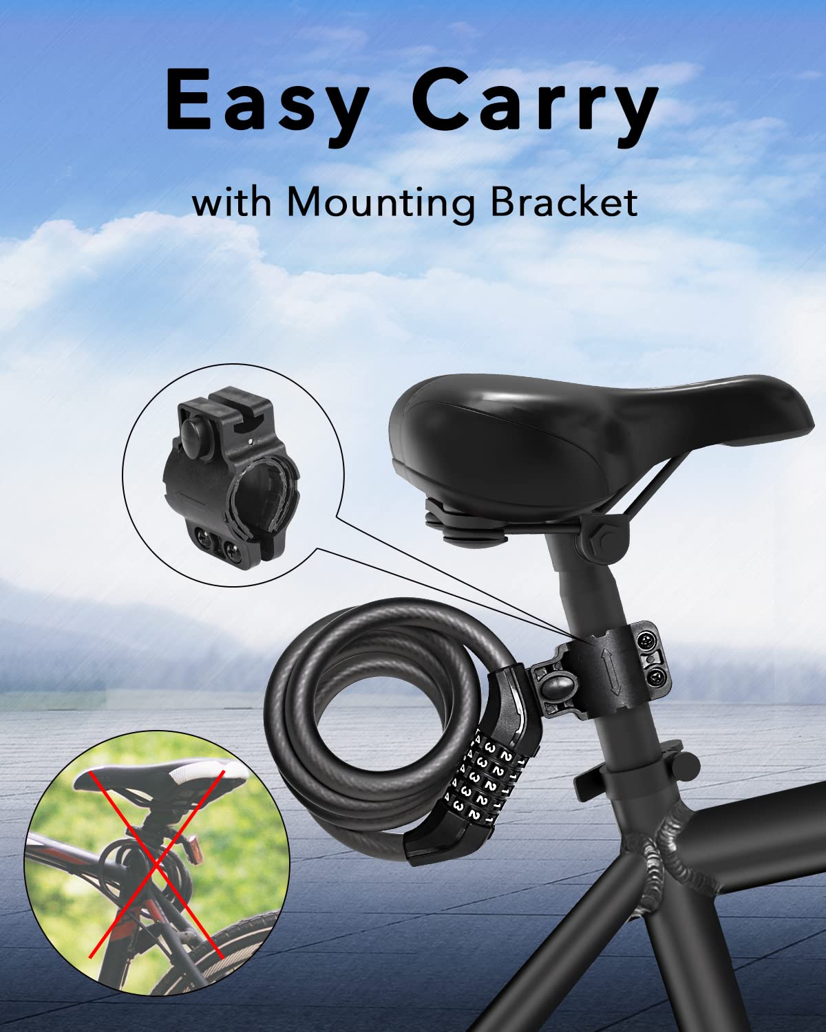 KEYSTP Bike Lock Cable with Combination,High Security 5-Digit Resettable Combination Bicycle Lock Anti-Theft, with Mounting Bracket for Bikes and Scooters