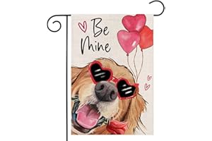 EKOREST Valentines Day Dog Be Mine Garden Flag 12x18 Double Sided,Golden Retriever with Balloons Small Yard Flag,Seasonal Outdoor Decor for Anniversary Wedding Holiday Outside