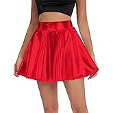 Urban CoCo Women's Shiny Flared Pleated Mini Skater Skirt