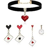 Queen of Hearts Costume Women Black Choker Necklace Queen of Hearts Crown Earrings Necklace Set Cosplay Accessories Halloween Jewelry