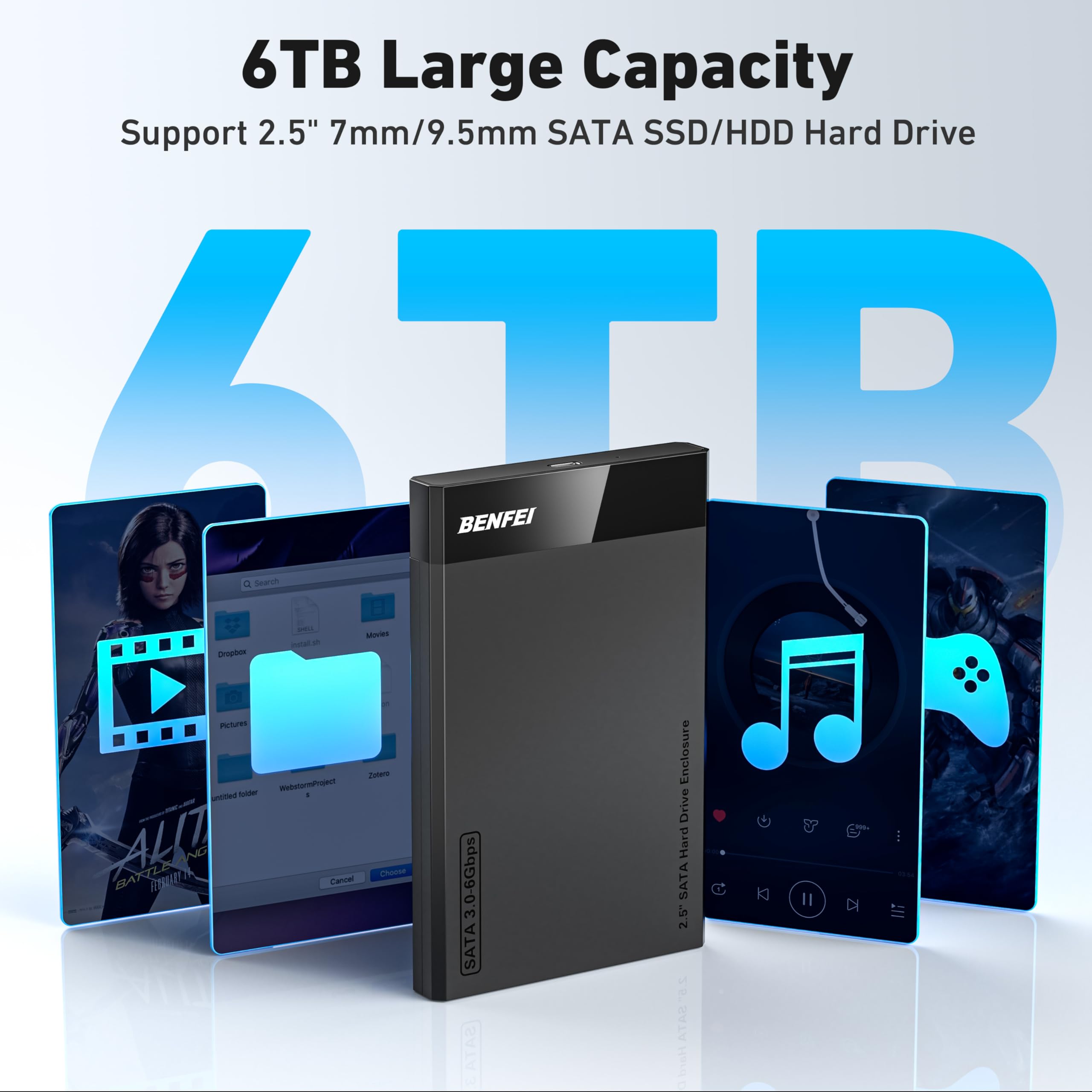 BENFEI Festplattengehäuse 2,5 Zoll, SATA III auf USB bis zu 6 Gbps Werkzeugfrei Externes Gehäuse für SSD und HDD ( Optimiert für SSD, unterstützt UASP SATA III) 3