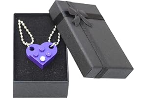 Brick Heart Lego Necklace with Swarovski Crystal, 2 Bricks and 2 Silver Ball Beads Necklaces with Stylish Black Box - Friendship & Romantic Present for Him or Her, BFF and Couples - By TANTANBRICKS4U